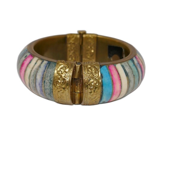 Colorful Brass Pull Pin Hinged Bangle Bracelet - Picture 4 of 12